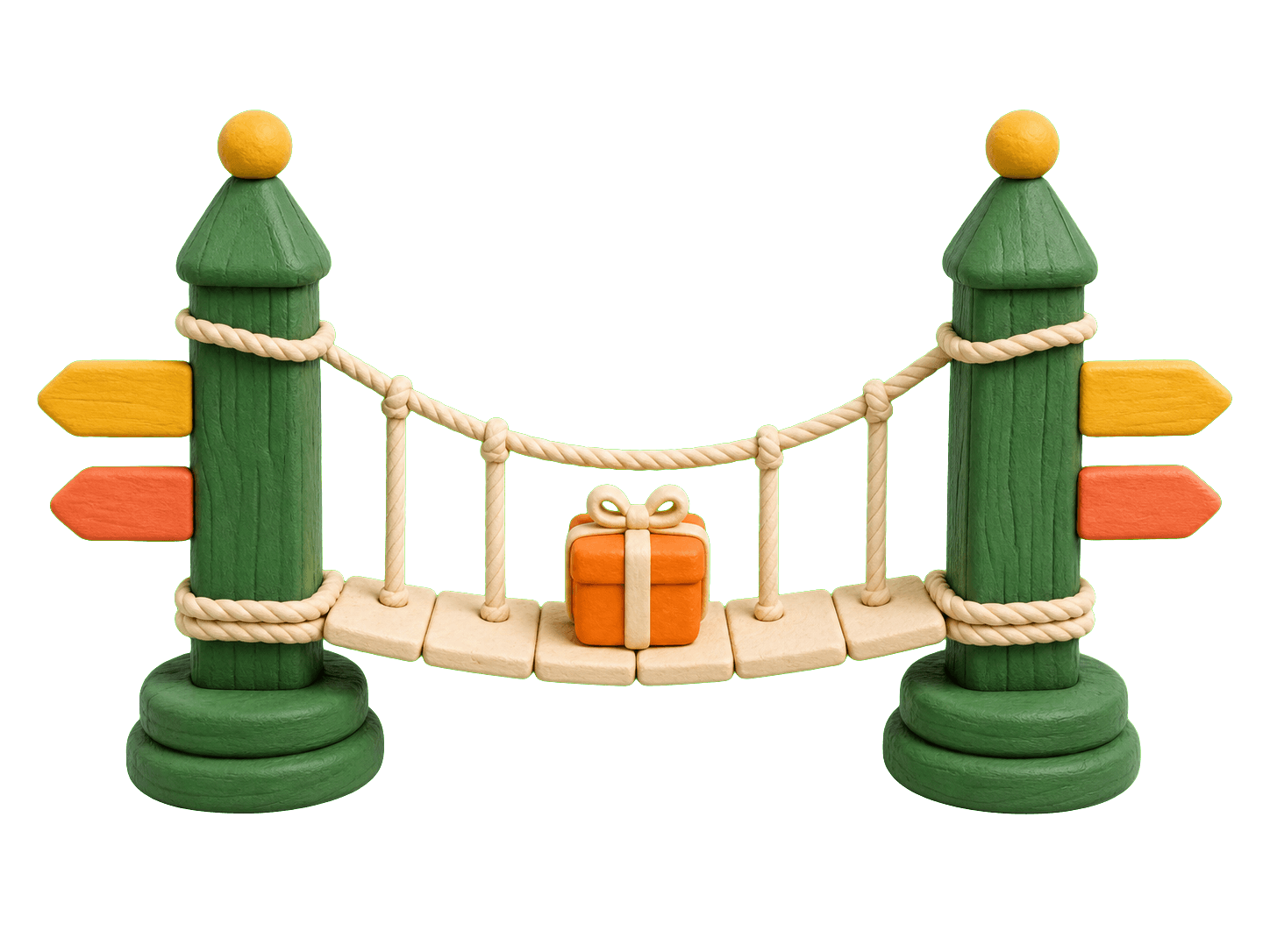 Clay partner signposts connected by a bridge