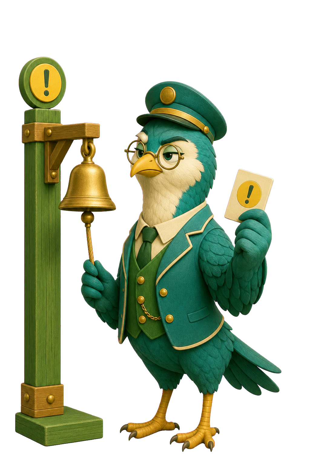 A focused bird dispatcher ringing a stuck-gift alert