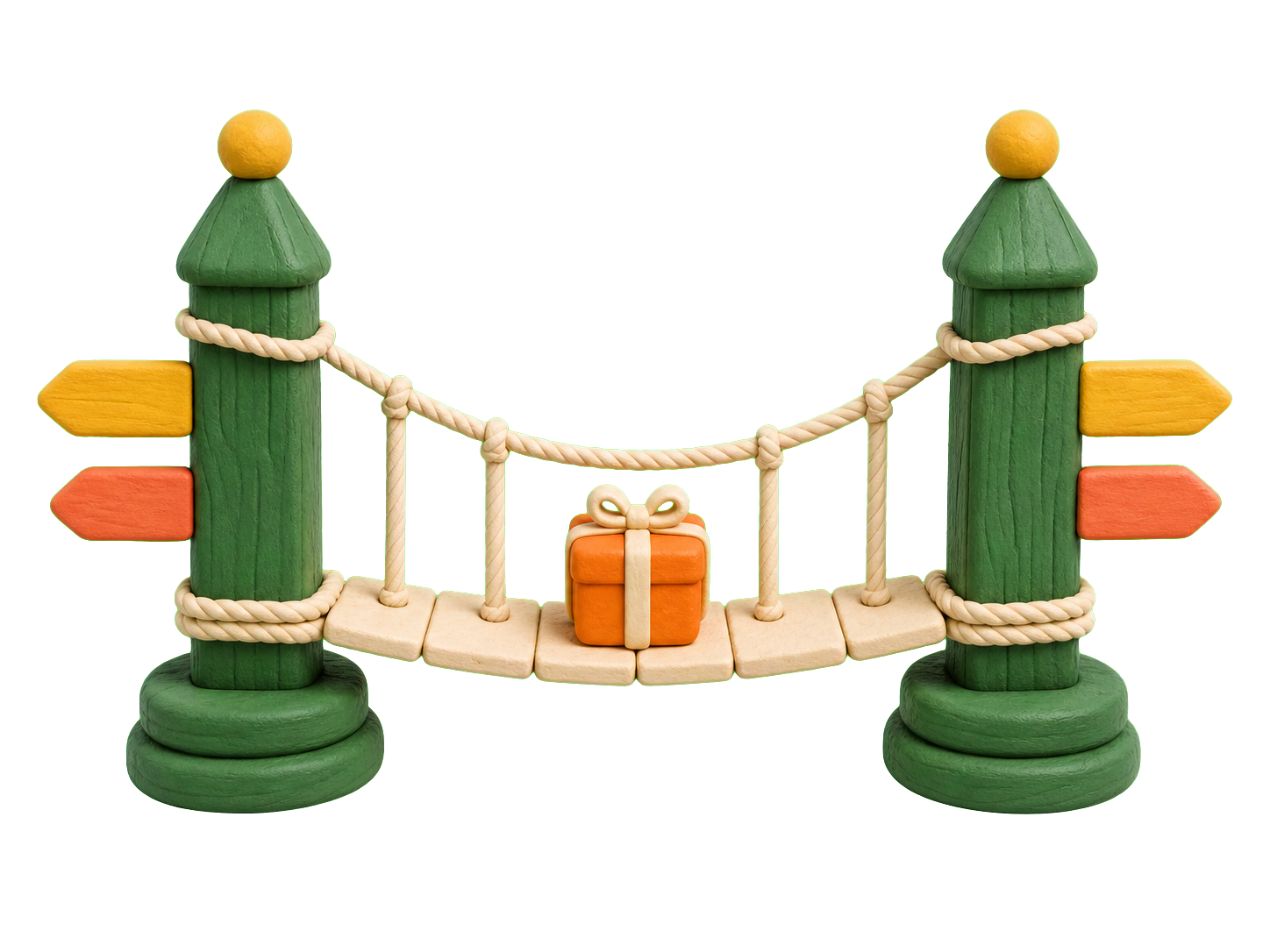 Clay partner signposts connected by a bridge